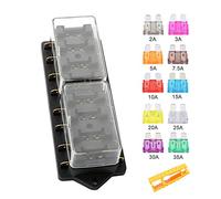 Aiqeer 8 Vie Scatola Portafusibili Standard, 12V / 24V / 32V / 48V Generic Impermeabile Scatola Fusibili, con 10 Pezzi Libero Fusibile Lama Standard (2/3 / 5/7.5/10 / 15/20 / 25/30 / 35A)