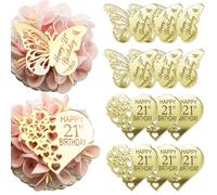 AIQI BAKES Happy 21st Birthday Gold Mirror Acrylic Cupcake Toppers, farfalla e cuore, 12 pezzi