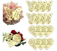 AIQI BAKES Happy 60th Birthday Cupcake Toppers, oro specchio acrilico, farfalla e cuore, 12 pezzi