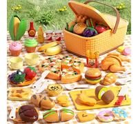 AIQI Cucina Giocattolo per Bambini, 80 Pezzi Frutta e Verdura Giocattolo Set di Cibo con Fast Food e cestini per picnic, Giocattolo Montessori per Bambini dai 3+ Anni, Adatto a Aompleanno, Natale