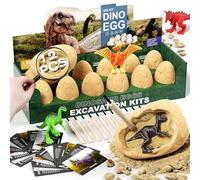 AIQI Dinosauri per Bambini, 12 Pezzi Uova Dinosauro Set di Scavo per Bambini, Dinosauro Archeologia Set di Scavo per Ragazzi e Ragazze di 6+ anni, Giocattoli Educativi di Apprendimento Bambini Regalo