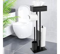 AIQII Supporto per carta igienica in acciaio inox con scopino per WC con scatola per salviette umide, con porta carta igienica e supporto per scopino WC