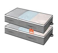 AiQInu 2 Pezzi Contenitori Sottoletto 75L, Organizer Sotto letto Con Finestra di Osservazione e Maniglia,Salvaspazio Pieghevole Organizzatore Armadio per Abbigliamento Coperte Piumoni