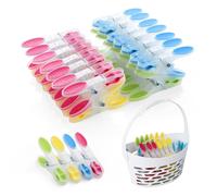 AiQInu 40 Pezzi Mollette per Bucato con Cestino, Plastica Clothes Pegs con Silicone Antiscivolo, Molletta Multicolore Non Lascia Segni per Biancheria Intima Pantaloni T Shirts Calze