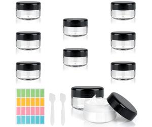 AiQInu 8 Pezzi Contenitori da Viaggio 30ml, Contenitori Creme da Viaggio Trasparente, Vasetti Plastica Cosmetico con 6 raschietto 24 adesivi