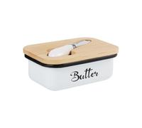 AiQInu Burriera in Ceramica 250g, Contenitore con coperchio in bambù e coltello integrato, Coltello da Burro, guarnizione in Silicone, Conserva Burro e Formaggio Freschi , per burro, formaggio, noci,