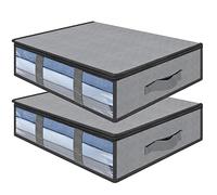 AiQInu Contenitori Sottoletto,2 Pezzi Organizer Sotto letto Con Finestra di Osservazione e Maniglia,Salvaspazio Pieghevole Organizzatore Armadio per Abbigliamento Coperte Piumoni