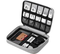 AiQInu Custodia Organizzatrice Elettronica, Borsa Accessori Tech Con Tasca iPad Mini, Slot Per Scheda SD & Cinghie Elastiche Per Caricatore, Cavi, Power Bank, Viaggi, Campeggio, Grigio