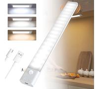 AiQInu Luce Armadio Sensore Movimento, USB Ricaricabile Led Sottopensile, 30cm Dimmerabile Lampada Armadio con Striscia Magnetica Adesiva per Cucina, Scale, Corridoi