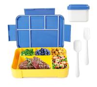AiQInu Porta Pranzo Bambini, 1330ml Lunch Box con 5 Scomparti e Posate, Bento Lunch Box Senza BPA, Lunch Box per Lavoro Picnic Ufficio, Giallo