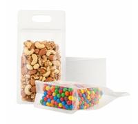 AiQInu Sacchetti Trasparenti con Manico, 50 Pezzi Sacchetti Cellophane con Chiusura a Zip 10 x 20 cm, Riutilizzabili Sacchetti Caramelle Biscotti Sac Regalo per Caramelle, Chicchi di Caffè, Cereali