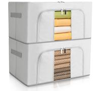 AiQInu Scatole per Armadio Rigide con Cerniera 2 pezzi 24L,Organizzatore Armadio 40x30x20cm con Struttura in Metallo Pieghevole, Contenitori per Armadio Impilabili per Vestiti, Trapunte, Piumone