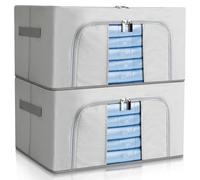 AiQInu Scatole per Armadio Rigide con Cerniera 2 pezzi 24L,Organizzatore Armadio 40x30x20cm con Struttura in Metallo Pieghevole, Contenitori per Armadio Impilabili per Vestiti, Trapunte, Piumone