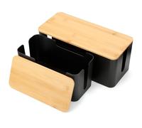 AiQInu Set da 2 Scatola Porta Cavi Nera, Scatola Nascondi Cavi con Coperchio in Legno, Copri Ciabatta Elettrica, Cable Box per Fili Elettrici di Prolunga, Prese Multiple e TV