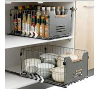 AiQInu Set di 2 Cassetti Estraibili, Organizzatore per Mobile senza Fori, Guide per Cassetti della Cucina, Scorrevole Silenzioso per Dispensa, Bagno, Facile da Installare, 37.5x24.5x19cm