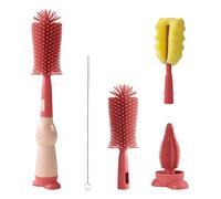 AiQInu Spazzola per Biberon, 4 in 1 in Silicone, Senza BPA per Tutti i Tipi di Bottiglie con Spazzola per Capezzoli, Cannuccia e Biberon a Tesa Larga