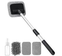 AiQInu Spazzola Pulizia Vetri Auto, con 3 Riutilizzabili Tamponi in Microfibra Kit Pulizia Auto,Detergente per Parabrezza Retrattile Pulizia Vetri Auto Interni, 180° Maniglia Girevole