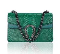 Aiqudou Borsa a tracolla e da spalla da donna, alla moda, con stampa a serpente, con catena, borsa di lusso in pelle PU