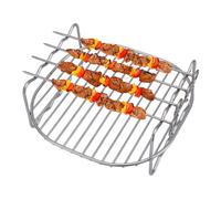 Air Fryer Accessories - Multi-Purpose Stainless Steel Rack With Skewers, 6, 7, 8 Inch Basket Stand | Double-Layer Grill Pan For Roasting, Cooking And Air Fryer Meals
