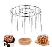 Air Fryer Barbecue Grill Vertical Barbecue Kebab, 6 Inch Round Air Fryer Skewer Stand, Stainless Steel Roundskewer Rack, With Anti-Scalding Gloves, Hanging Oven Grill Accessories (24 Skewers+paper)