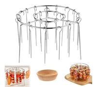 Air Fryer Barbecue Grill Vertical Barbecue Kebab, 6 Inch Round Air Fryer Skewer Stand, Stainless Steel Roundskewer Rack, With Anti-Scalding Gloves, Hanging Oven Grill Accessories (12 Skewers+paper)