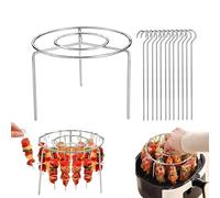 Air Fryer Grill Skewer Rack, Air Fryer Barbecue Grill Vertical Barbecue Kebab, 12/24/36 Vertical Meat Skewers with Round Hanging (12 Skewers+1 Storage Disk)