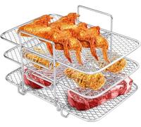Air Fryer Rack for Ninja Dual Air Fryer Stainless Steel Air Fryer Accessories Three Layer Dehydrator Rack Stackable Grilling Rack Toast Rack for Ninja Foodi DZ201/DZ401 (7.5x4.5x5.1inch)