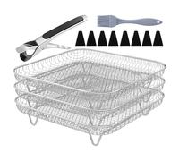 Air Fryer Rack, Fryer Wire, 7.87x7.87 Inches, Non Stick Stainless 13 Pieces Square Stackable Drying Basket Set, Ideal for Vegetable, Bacon, Meat, Toast, Baking, Grilling, Cooking