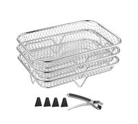 Air Fryer Rack, Grill Basket Tool, Stackable Stand Station for Kitchen Supplies Stainless Steel Heavy Duty Home Gear Daily Cooking Support Modern Oven Accessory Steamer Gripper Unit
