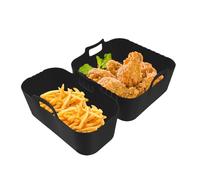 Air Fryer Tray - 7.24x7.24x3.35in Removable Insert for Healthy Frying, Oil-Free Baking with Non-Stick, Cooking Basket for Kitchen Oven Steamer Outdoor Bbq, Silicone Gray, 2 Piece Set