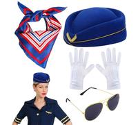 Air Hostess Dress Kit - Cappello per assistente di volo, set di uniformi, elegante pacchetto cosplay a tema, set completo di outfit ideale per feste, donne, feste