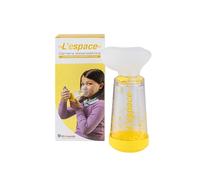 CAMERA DISTANZIATRICE PER EROGATORI SPRAY PREDOSATI L'ESPACE 220ML PEDIATRICO SPAZIO MORTO 49ML CON MASCHERA VALVOLA INSPIRAZIONE 2 VALVOLE ESPIRAZIONE CODICE COLORE GIALLO