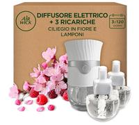 Air Wick Diffusore Elettrico di Oli Essenziali, 1 Diffusore Elettrico Gadget e 3 Ricariche, Fragranza Fiori di Ciliegio e Lamponi, 1 Diffusore e 3 Ricariche x19ml