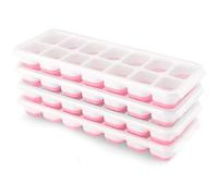 Airabc Set di 4 vaschette per cubetti di ghiaccio in silicone con coperchio, salvaspazio e impilabili, certificate LFGB e senza BPA, vaschette per cubetti quadrate facili da rimuovere, Rosa