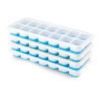 Airabc Set di 4 vaschette per cubetti di ghiaccio in silicone con coperchio, salvaspazio e impilabili, certificate LFGB e senza BPA, vaschette per cubetti quadrate facili da rimuovere, Blu