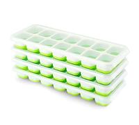Airabc Set di 4 vaschette per cubetti di ghiaccio in silicone con coperchio, salvaspazio e impilabili, certificate LFGB e senza BPA, vaschette per cubetti quadrate facili da rimuovere, Verde