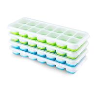 Airabc Set di 4 vaschette per cubetti di ghiaccio in silicone con coperchio, salvaspazio e impilabili, certificate LFGB e senza BPA, vaschette per cubetti quadrate facili da rimuovere, Blu/Verde