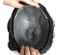 AIRAO Toupet da Uomo Ultra Sottile Skin 0.03mm PU Sistema di Sostituzione Capelli Veri Super Poly Tutto Loopato V Protesi per Uomini 20cm x 25cm Colore Nero 1A#