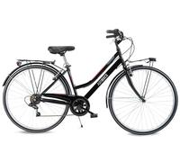 AIRBICI Bicicletta da corsa Donna Fusion Lady 28". Bicicletta da donna a 6 velocità, telaio in acciaio, cerchi in alluminio, luci a LED, portapacchi, cavalletto. Nero