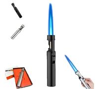 Airbrush Windproof Lighter, Portable Adjustable Refillable Butane Jet Lighter, Camping Outdoor Windproof Straight Flame Lighter, Comes With A Built-In Bottle Opener (Black)