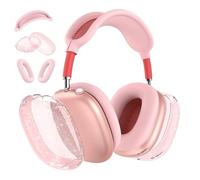 Aircawin Custodia per AirPods Max con glitter rosa trasparente, 3 in 1, in morbido TPU, copriauricolari, protezione per cuffie AirPod Max, colore rosa
