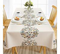 AIRCOWRIE Tovaglia in vinile impermeabile, resistente, a prova di olio, a prova di fuoriuscite, facile da pulire, per Natale, uso interno ed esterno (ricamo floreale, 137 x 305 cm, rettangolare)