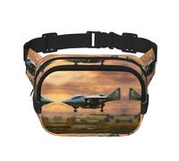 Aircraft Fighter Jets Print Square Double Layer Funzionalità Marsupio Unisex Crossbody Pack Travel Workout, Nero, Taglia Unica, Nero, One Size