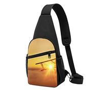 Aircraft Plane At Sunset Casual Una Spalla Cross Body Borsa Del Telefono Del Telefono Del Sacchetto Del Telefono Degli Uomini Cross Body Bag Viaggio, Nero , Taglia unica