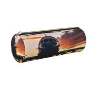 Aircraft Plane at Sunset PU Leather Small Pencil Pouch, piccolo astuccio per penne e matite, design sottile con cerniera