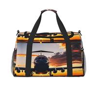 Aircraft Plane at Sunset stampa Grande tela Travel Duffel Bag Weekender Borse per le donne Borsa da notte Borsa Tote Bag Carry On, nero, Taglia unica