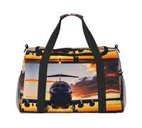 Aircraft Plane at Sunset Stampa Weekender Pernottamento Carry On Bag Duffel Bag per Viaggio Donne Uomini Palestra Bagagli Borsa Carry on, Nero , Taglia unica