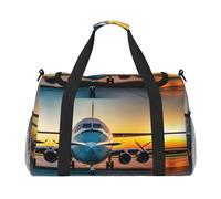 Aircraft Plane at Sunsets Hand Travel Bag - Grande borsa riutilizzabile per la spesa, perfetta per attività all'aperto, sport, campeggio e generi alimentari, nero, Taglia unica