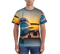 Aircraft Plane at Sunsets Stampa Casual Estate Traspirante Palestra Camicie Uomo Allenamento Traspirabilità Attività intense, Nero , XL