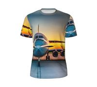 Aircraft Plane at Sunsets stampa uomo manica corta t-shirt traspirante leggera estate moda palestra allenamento abbigliamento casual, Nero , 6XL